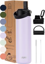 VANN® 3-Wandige RVS Drinkfles 650 ML met rietje voor volwassenen – Met 5 accessoires – bidon – 24 uur koud/12 uur warm – Love Lila – VANN ULTIMATE BOTTLE®