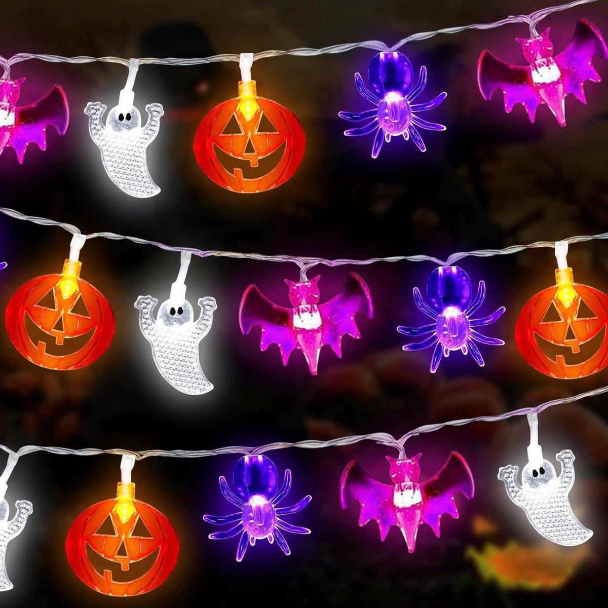 ByShane - Decoratieve lichtketting met Halloween thema voor binnen en buiten - Spoken, pompoenen, vleermuizen - Geschikt voor feestjes in de tuin en binnenruimtes.