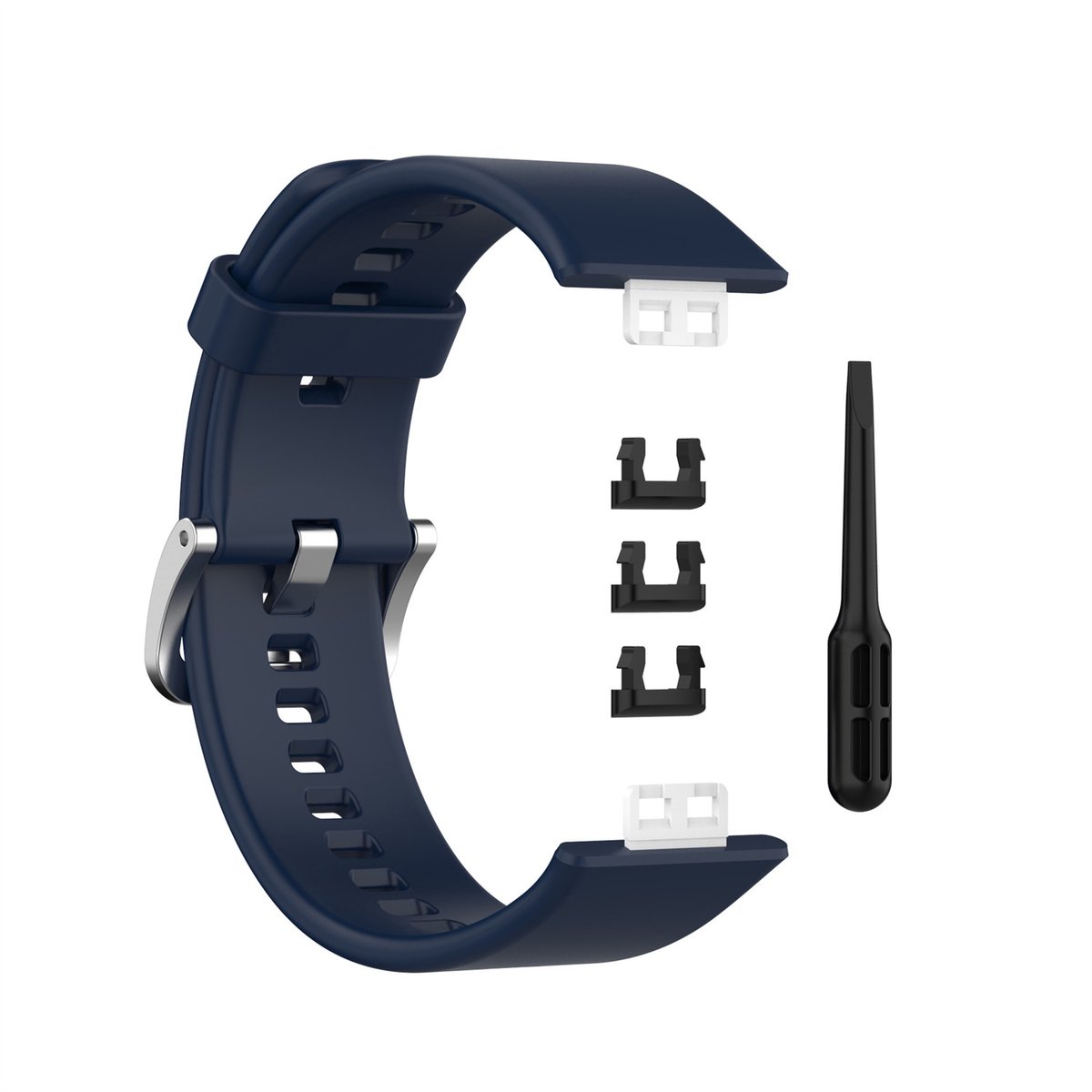 Siliconen horlogeband - ademend duurzaam - geschikt voor Huawei Watch Fit 2020 - met RVS gesp - anti-allergisch - zwart - universeel - 1 stuk