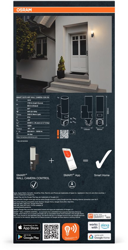 OSRAM SMART+ buitenwandlamp met HD-camera en sensor