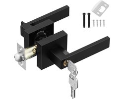 HSEAMALL Door Handle Lock, Black Interior Door Handle with Lock and Key, Square Entrance Door Handle for Bedroom, Office, Left or Right Handed