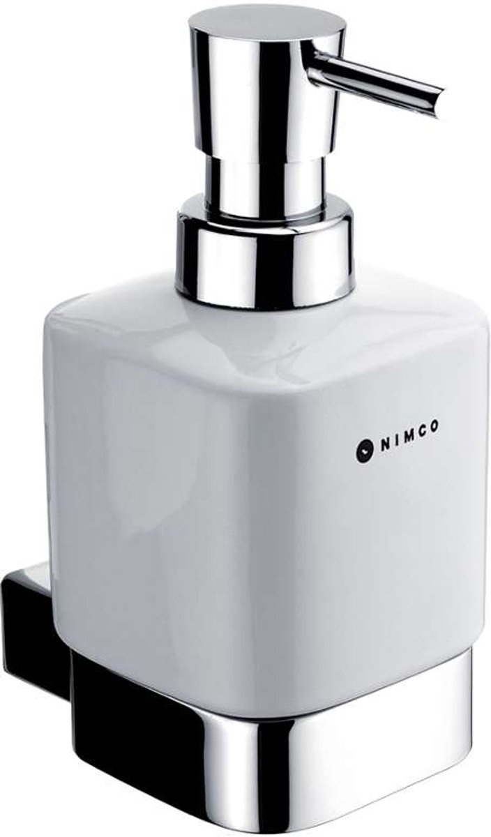 Nimco Kibo - Keramische zeepdispenser met houder, 250 ml, wit/chroom Ki 14031K-T-26