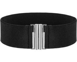 ByShane - Brede elastische tailleriem voor dames met vintage gesp - Verstelbare tailleband - Zwart en zilver - Eén maat - Stretch taille riem met gesp