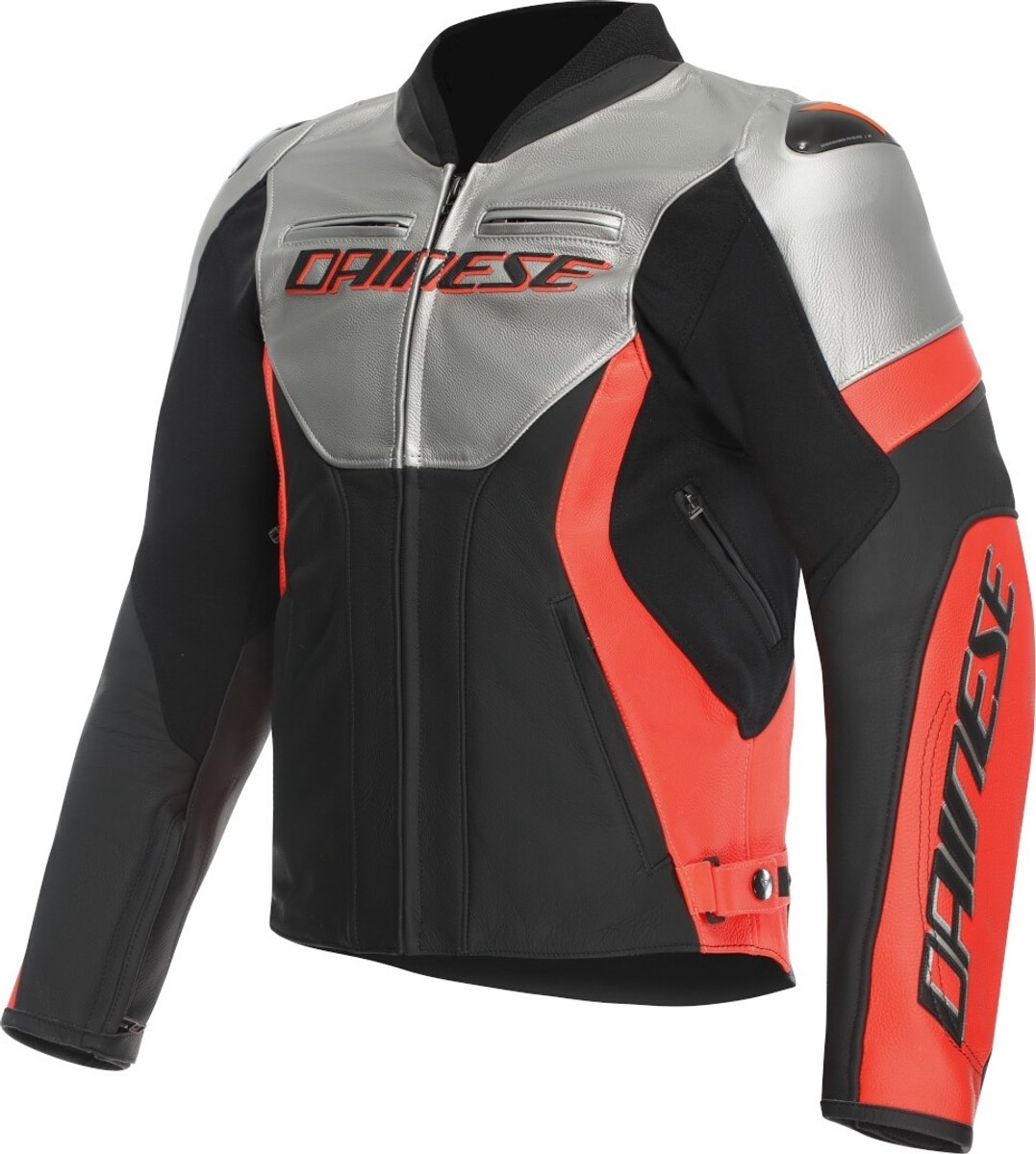 Dainese Racing 5 Zwart Silver Rood Leren Motorjas - Jas