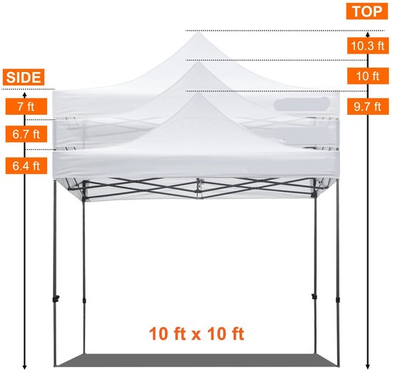 Kinzo Vouwpaviljoen, 3 x 3 m, paviljoen voor buiten, waterdicht, luifels voor buiten, terras, tuinpaviljoen met touwen en haringen, hoogte 2,5 m, wit