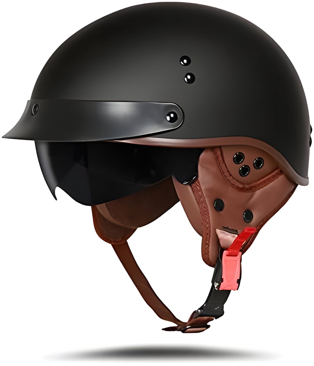 PolkaHome Motorhelm met veiligheidsbril, DOT/ECE-goedgekeurd, Jethelm, Scooterhelm, Bromfiets, Chopper, Vintage - Mat Zwart, Maat L (59-60 cm)