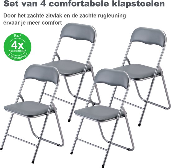 BRASQ Klapstoel Grijs Zwart - Vouwstoel - Opvouwbare stoel 43x38x78 cm - PVC - Eettafelstoel