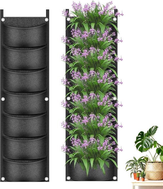 Verticale Tuin - 1 Stuk - 7 Ruime Vakken - 100 x 30 Cm - Kweekzak - Kweekbak Van Vilt - Ademend - Muur Gemonteerd - Hangende Plantenzak - Kweekzakken - Plantenzakken - Moestuin - Plantenbak - Tuinieren - Geschikt Voor Bloemen En Planten