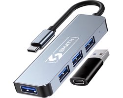 Smath® USB C Hub 3.0 – USB Splitter met 4 Poorten – USB Hub voor Laptop en PC – Aluminium Behuizing – Inclusief USB A Converter