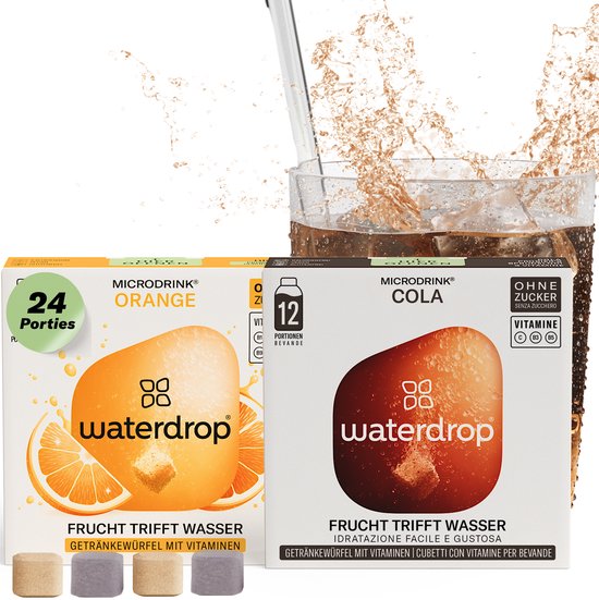 waterdrop® Cola & Sinaasappel - 24 suikervrije bruistabletten voor water met smaak - Met natuurlijke fruit- en plantenextracten & extra vitamines