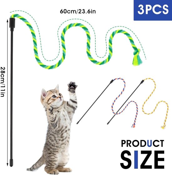 Kat veren speelgoed - Cat Stick Toy met Natural Feather Wan voor Kitten Play,Interactieve Catcher Teaser, grappig oefenspeelgoed voor kittens, katten, kleine katten Jildouf