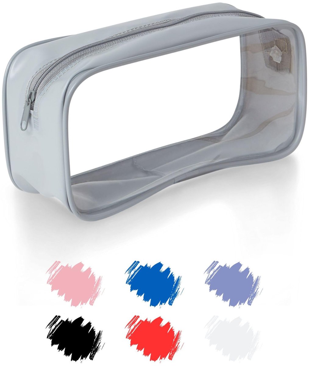 Doorzichtig Etui Rond - Groot PVC Pennenzak voor School, Kantoor & Make-up - Grijs