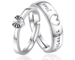 Allecto plus - Set van 2 zilveren verstelbare dames verlovingsringen - eeuwigheidsring - trouwringen