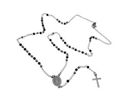 Rozenkransketting met Guadalupe Medaille, Bicolor Rozenkrans, Zilverkleurig en Zwarte PVD RVS – Unisex