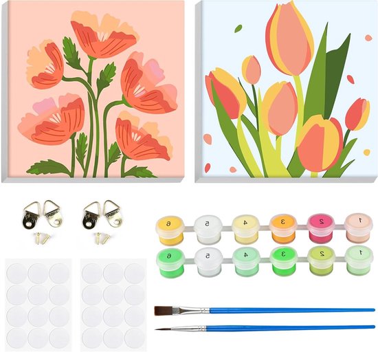 NAIMOER 4 stuks ingelijste verf op nummer, bloemen voor volwassenen en