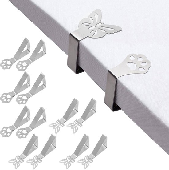 Relaxdays tafelkleedklemmen, set van 8, verstelbare tafelzeilklemmen voor dikke tafelbladen, rvs, tot 4 cm dikte, zilver