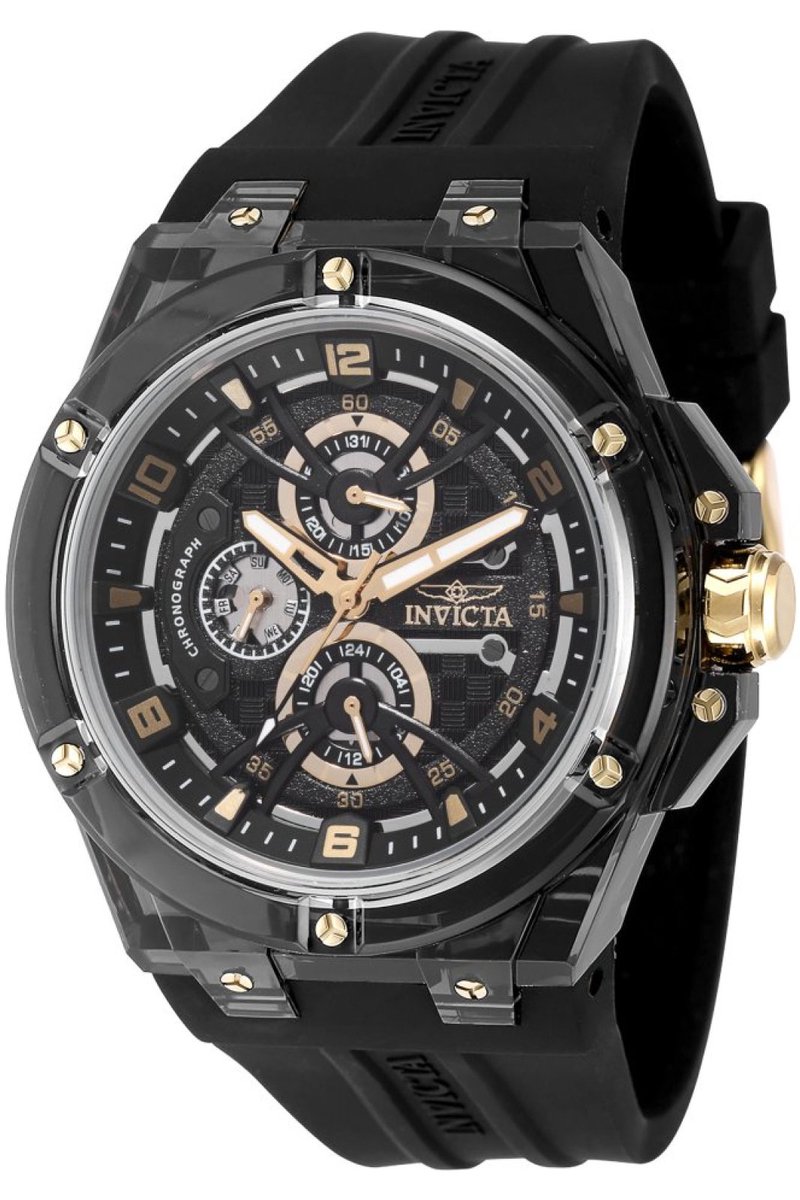 Invicta Racing 48807 Heren Horloge - Waterdicht - Analoog - Quartz Uurwerk - Plastic met zwarte Wijzerplaat - 46mm