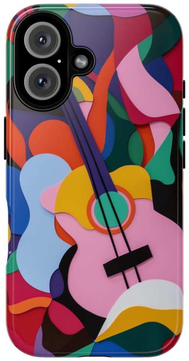 Kleurrijke Abstracte Gitaar – Glanzend Stevig Hoesje Geschikt voor iPhone 16