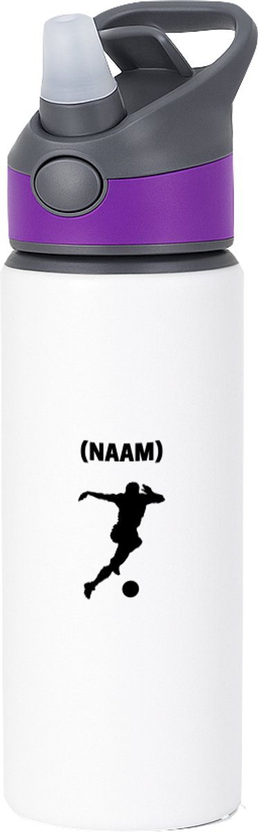 Hacebo® - Voetbal met eigen naam waterfles met rietje paars - Voetbal - Voetballer - Sport - water fles - 650ML