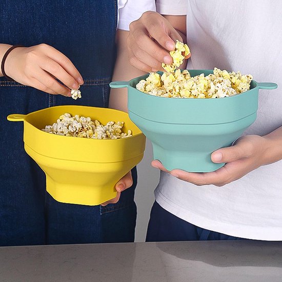 Foldable Popcorn Bowl with Handle, Heat Resistant, Portable Silicone Microwave Popcorn Maker (Cyan) van Amaroo — afbeelding 4