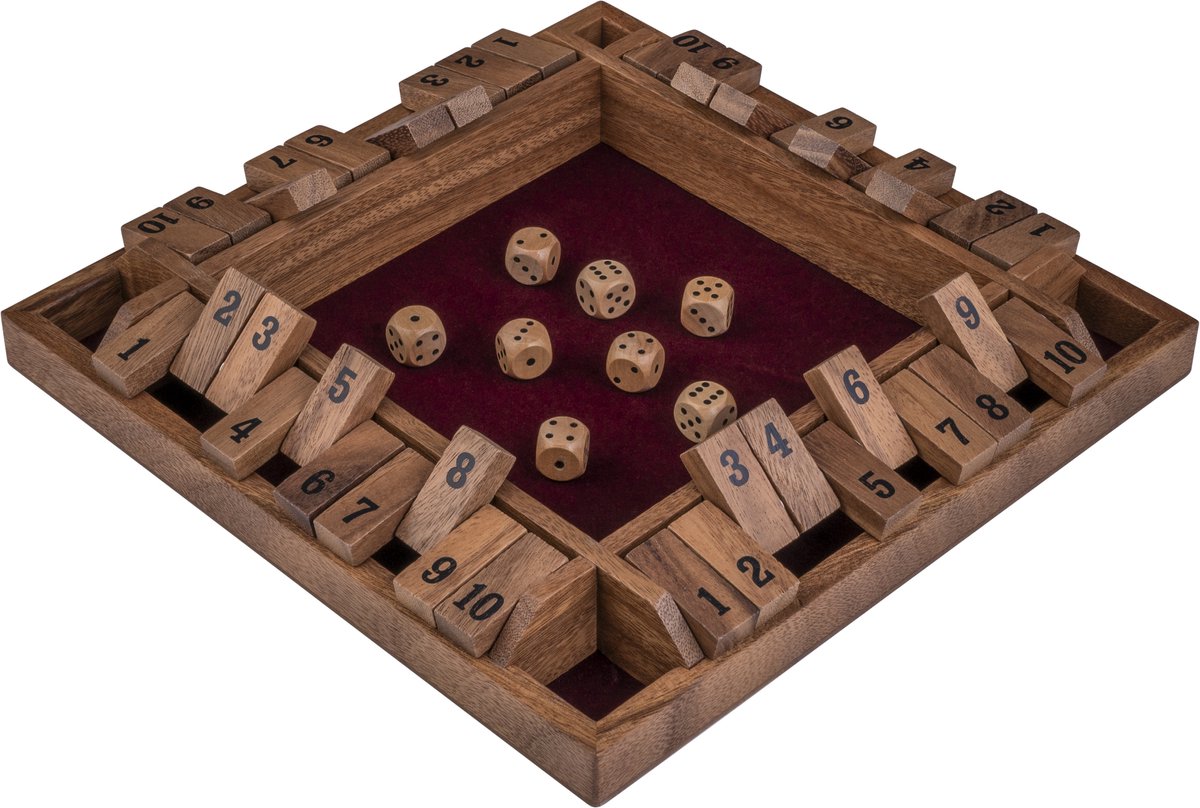 Shut The Box 4 Spelers – Walnoot Houten Dobbelspel – 29 x 29 cm – Met Ingelegd Vilt & 8 Houten Dobbelstenen – Gezelschapsspel – Engelhart — afbeelding 9