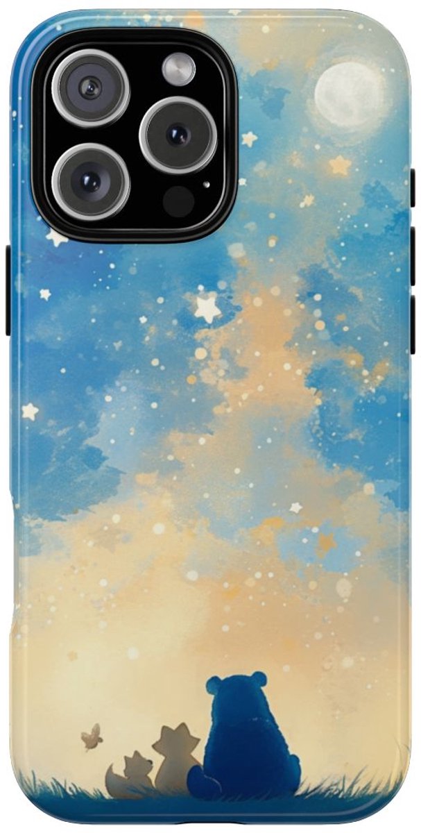 Beer, Vos en Vogel Onder Sterrenhemel – Telefoonhoesje Geschikt voor iPhone 16 Pro Max