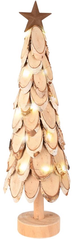 Décoratif | Arbre Deco avec étoile, naturel, bois, LED, 15x15x52cm | A255600