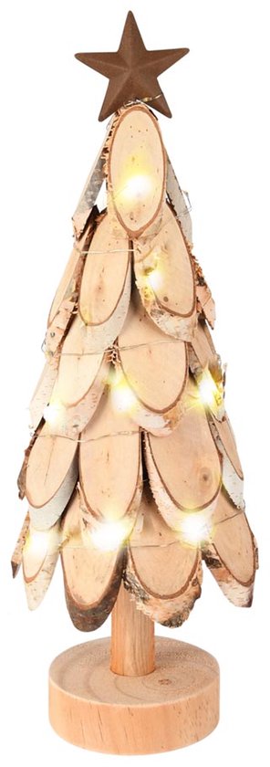 Décoratif | Arbre Deco avec étoile, naturel, bois, LED, 13x13x41cm | A255601