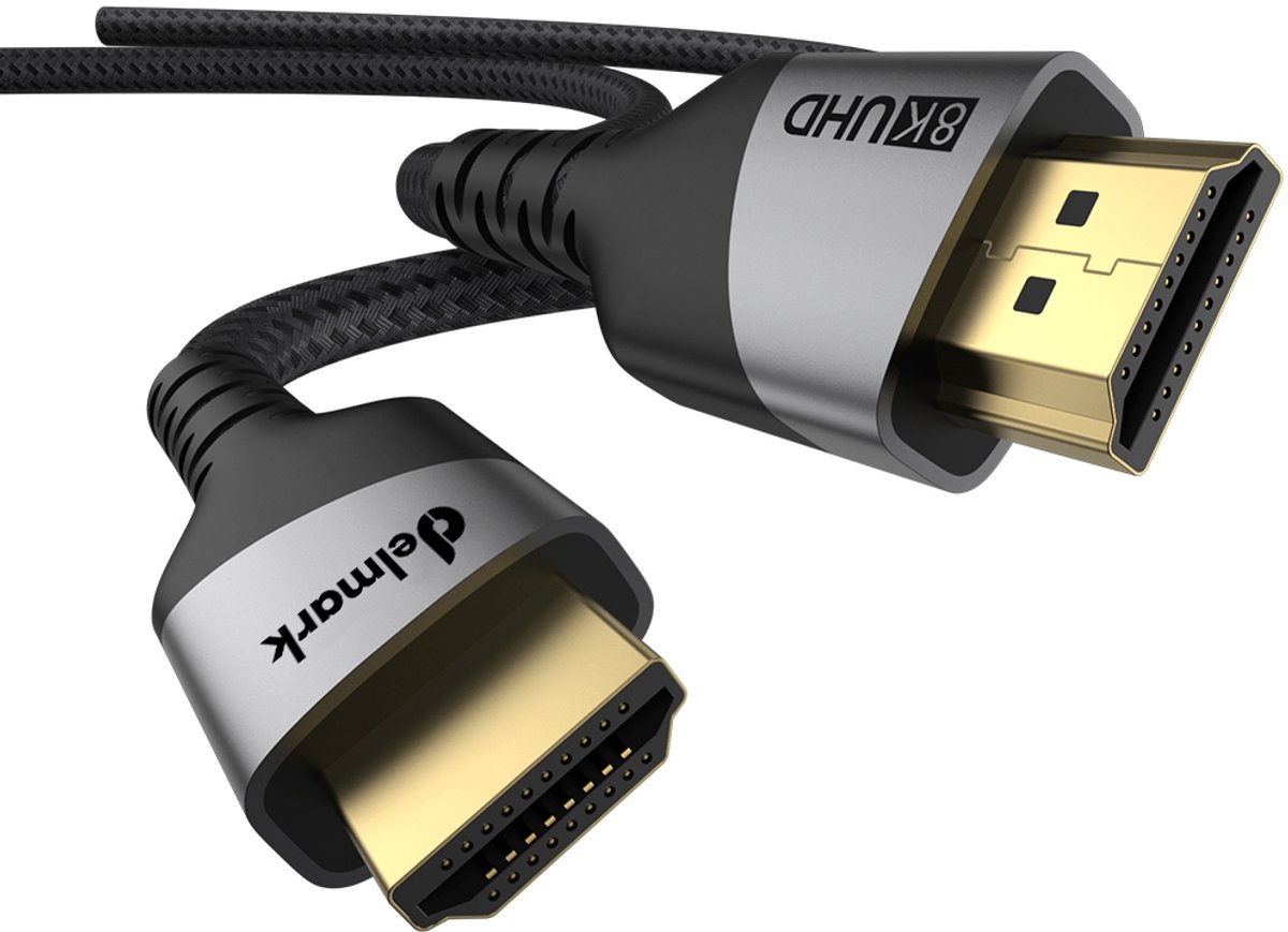 Delmark HDMI 2.1 kabel - 8K60Hz 4K120Hz - Vergulde connectoren - Nylon gevlochten - Grijs - 5 meter