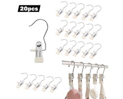 20 stuks - Metalen clips, handdoekklemmen, multifunctionele antislip kledingklemmen voor kleding, sokken, broeken, schoenen (gebroken wit)