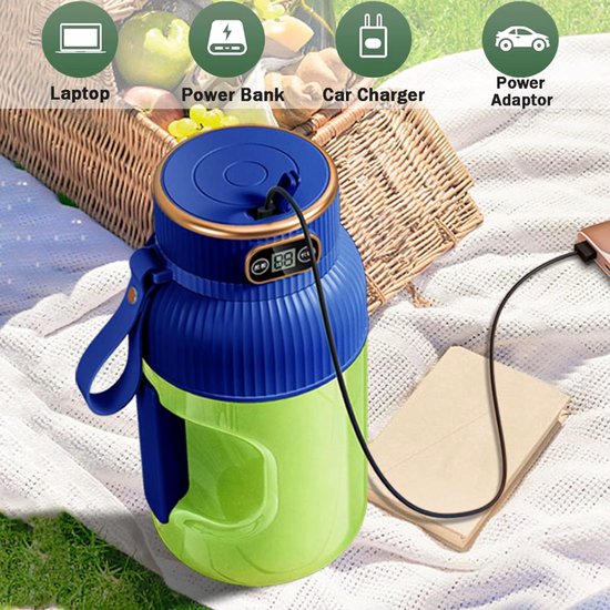 Draadloze Portable Blender - 1,5L - 10 Roestvrijstalen Mesjes - Smoothie Maker voor Onderweg - USB-C Oplaadbaar - Wit/Groen - Shakes & Juices van Merkloos — afbeelding 2