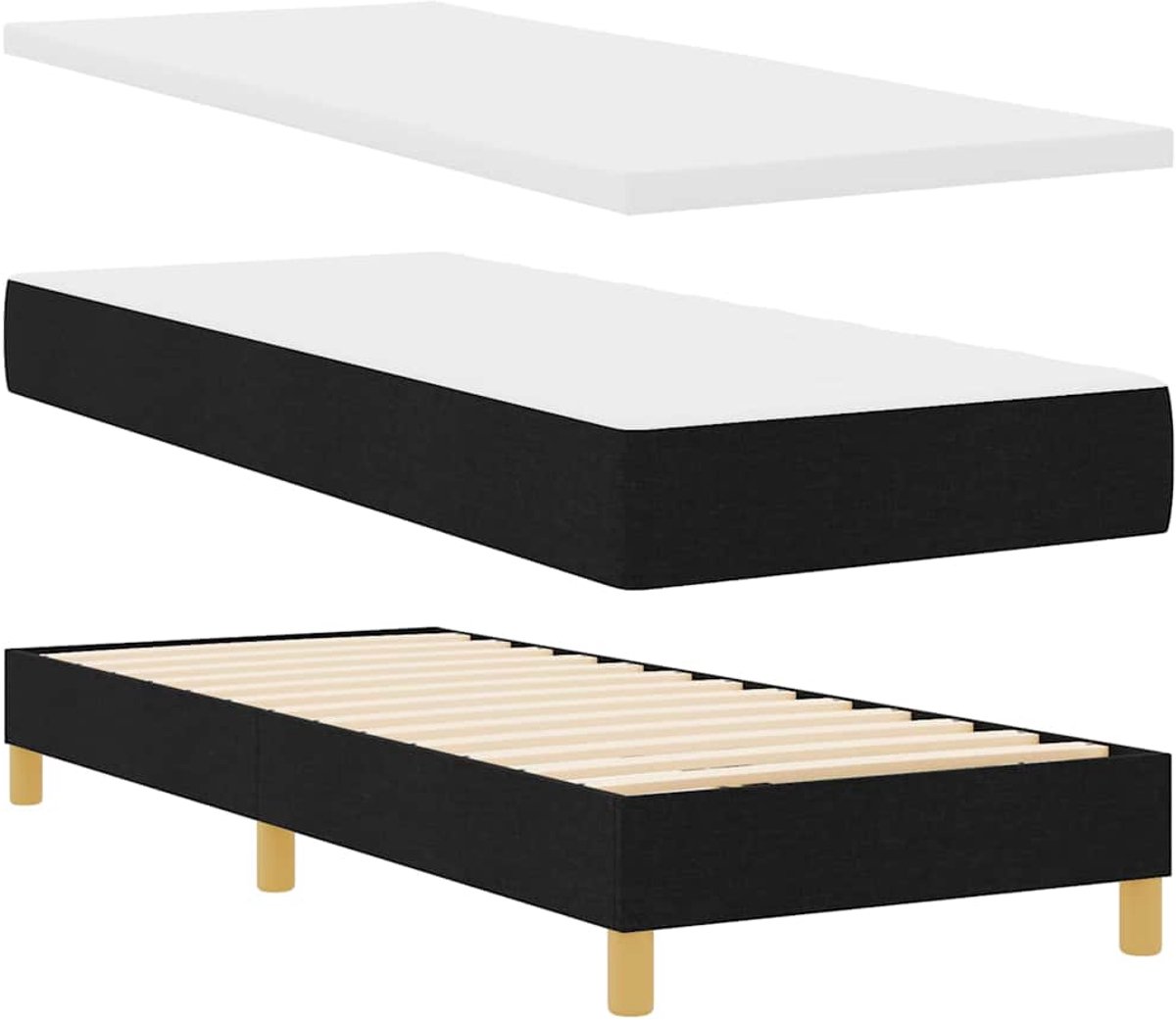 vidaXL - Boxspring - bed - met - hoofdeinde - Zwart - 80 - x - 200 - cm - Stof