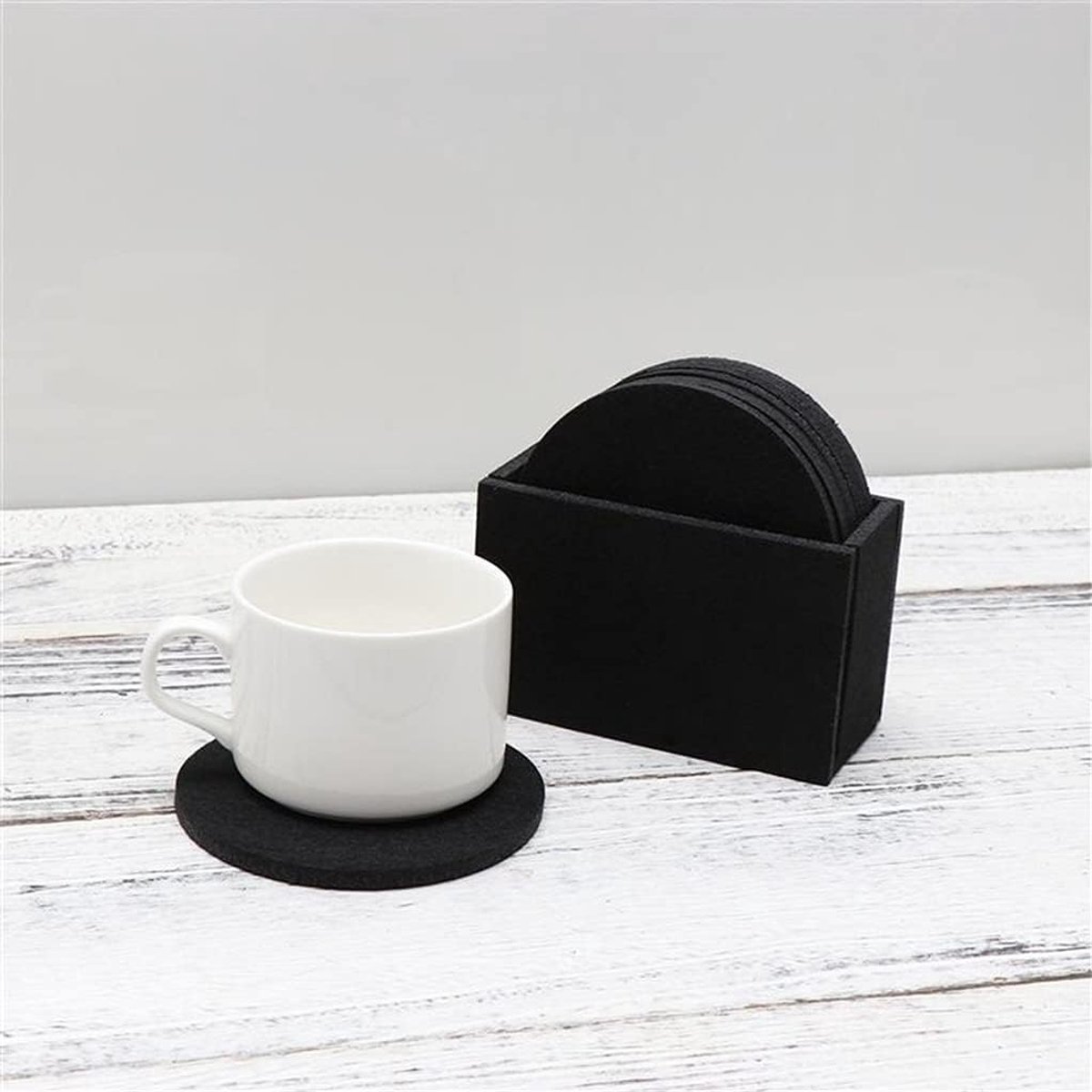 Set Van 8 Onderzetters - Vilten onderzetter - Onderzetters Met Houder - Onderzetters Voor Glazen - Onderzettersset - Isolatiemat - Anti-verbrandingskommat - Anti Slip - Hittebestendig - Zwart — cadeau in Wonen & Interieur - foto 4
