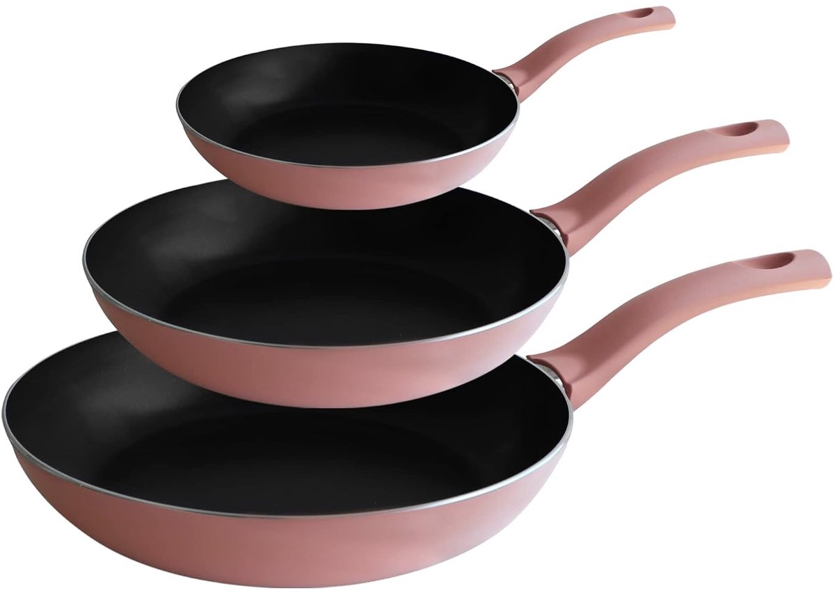 Set van 3 pannen - antiaanbak - roze zonsondergang - 20/24/28 cm