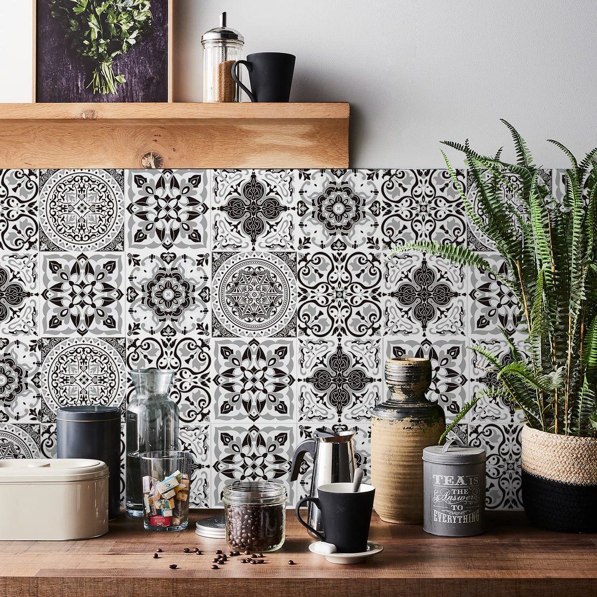 HORIWE Tegelstickers Mozaïek Wandtegelstickers 24 Stuks PVC Tegelstickers Tegels Marokko Zelfklevend Behang Waterdichte Muurstickers voor Keuken, Kast, Meubels, Tafel