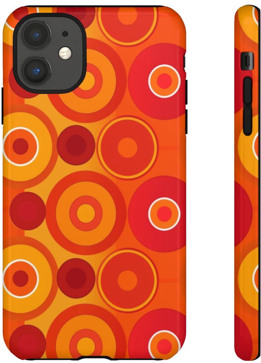 Oranje en Rode Cirkels met Glanzend Effect – Telefoonhoesje Geschikt voor iPhone 11