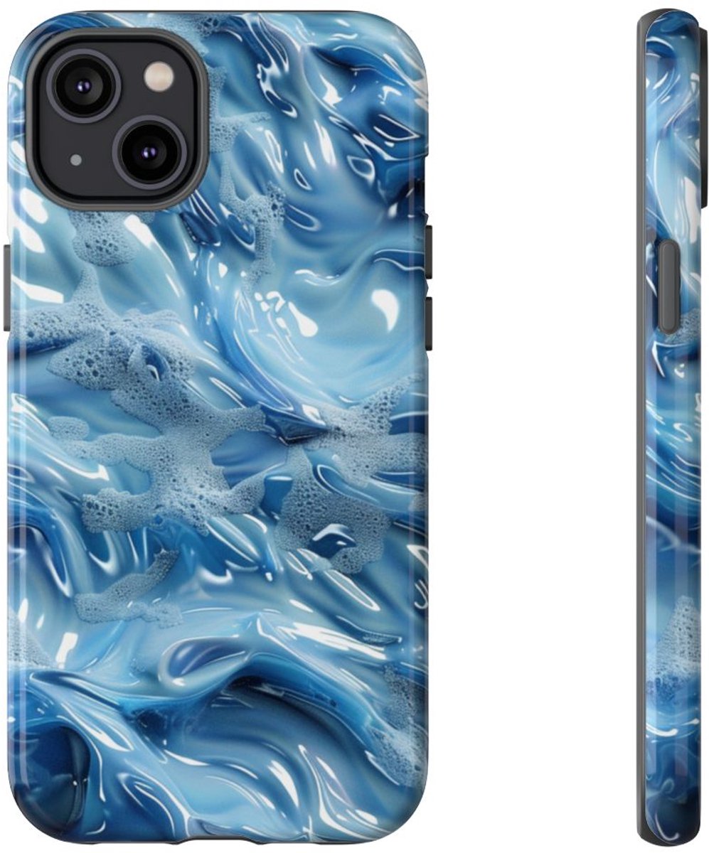 Blauw Abstract Golvend Patroon – Telefoonhoesje Geschikt voor iPhone 14 Plus