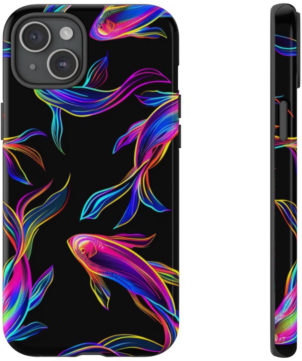 Neonkleurige Vissenpatroon – Telefoonhoesje Geschikt voor iPhone 15 Plus