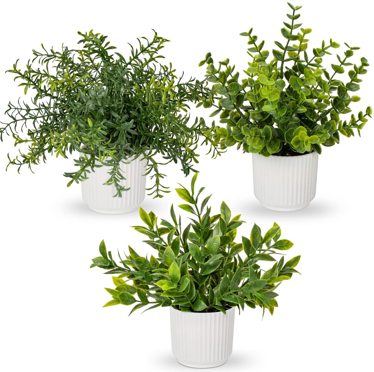 Ibenzoa Set van 3 levensechte kunstplanten in pot voor stijlvolle interieurdecoratie in huis en kantoor groen