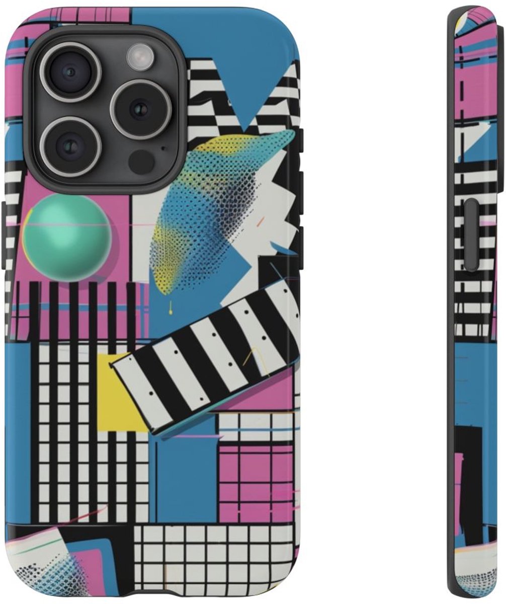 Kleurrijk Geometrisch Abstract Patroon – Telefoonhoesje Geschikt voor iPhone 15 Pro