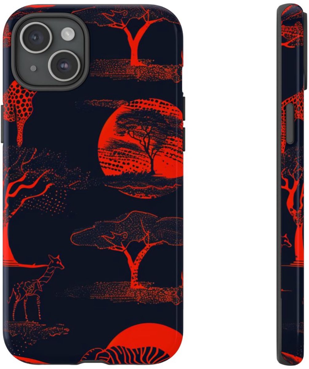 Rood Neon Afrikaans Dierenpatroon – Telefoonhoesje Geschikt voor iPhone 15 Plus