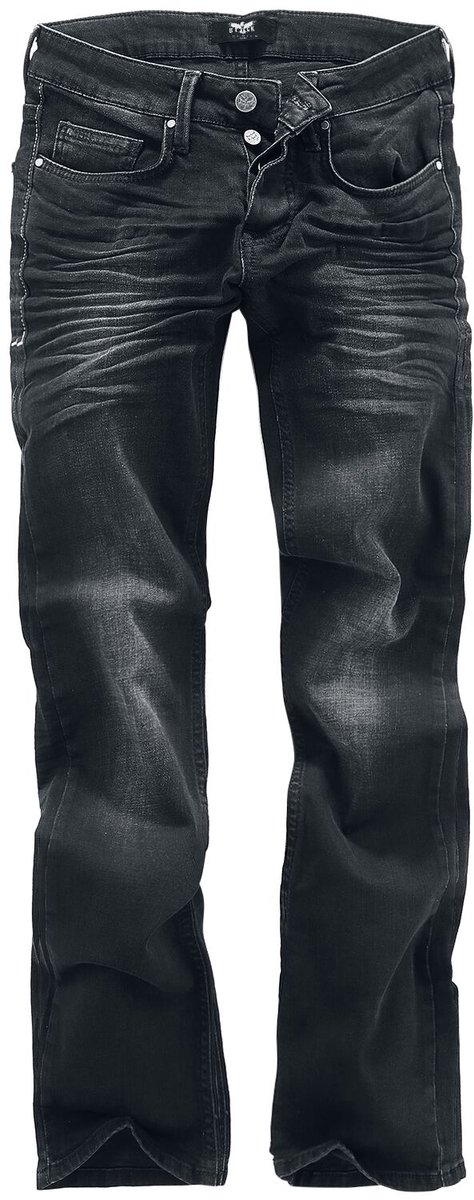 Black Premium by EMP Zwarte medium rise jeans met lichte wash - comfortabele pasvorm met uitlopende pijpen en contrasterende stiksels aan de zijkanten - Heren - W32L30