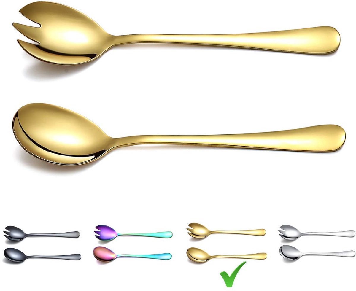 Ibenzoa® Goudkleurige Saladeserverset van Roestvrij Staal met Titanium Coating voor Luxe Dinerervaring