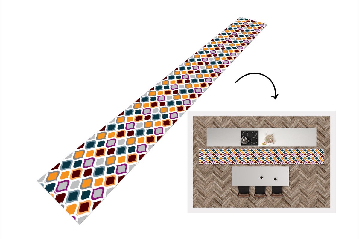 KitchenYeah Keukenloper 400x50 cm - Keukenmat vinyl Retro - Lijn - Patroon - Keukenmatten loper - Keuken vloerkleed tapijt