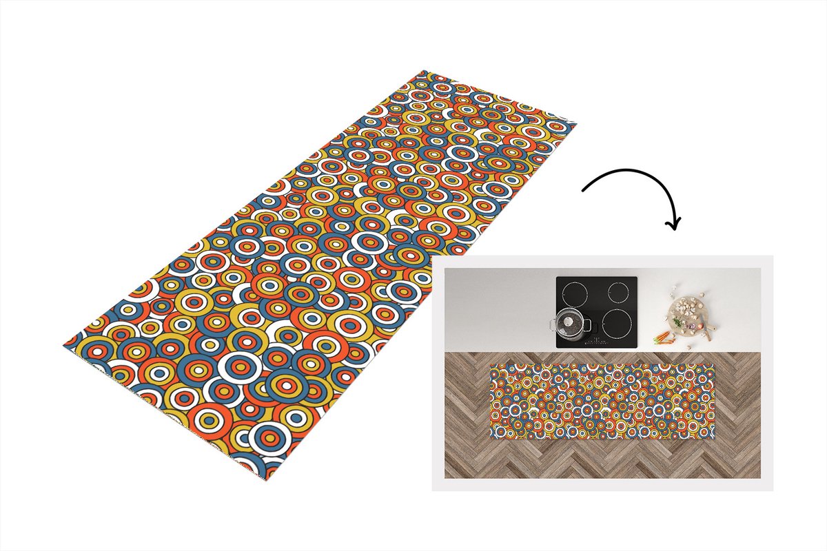 KitchenYeah Keukenloper 180x60 cm - Keukenmat vinyl Patroon - Retro - Cirkel - Keukenmatten loper - Keuken vloerkleed tapijt