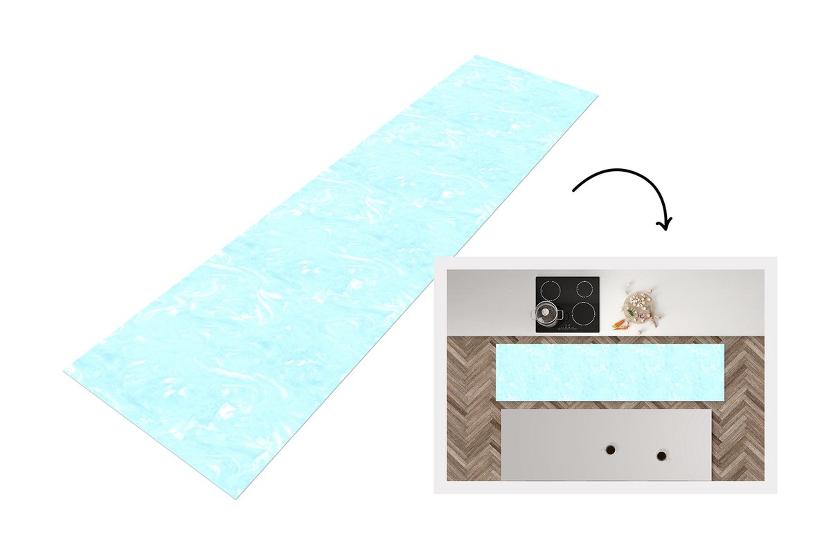 KitchenYeah Keukenloper - Keukenmat vinyl Marmer - Neon - Blauw - Patronen - Keukenmatten loper - Keuken vloerkleed tapijt, foto 6