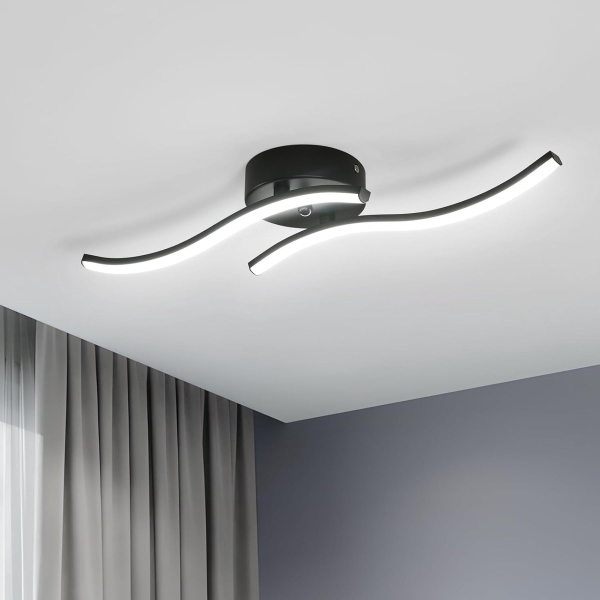 LED-plafondlamp, 12W 1300LM moderne plafondlamp van acryl, 6500K koelwit licht, kroonluchter voor binnen, zwarte plafondlamp voor slaapkamer, woonkamer, keuken