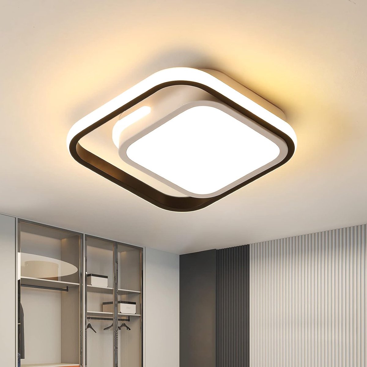 Moderne LED-plafondlamp met warm licht, 20W vierkante LED-plafondlamp, 3000K metalen acryl plafondlampen geschikt voor slaapkamer, keuken, woonkamer, eetkamer, kantoor, badkamer (wit)