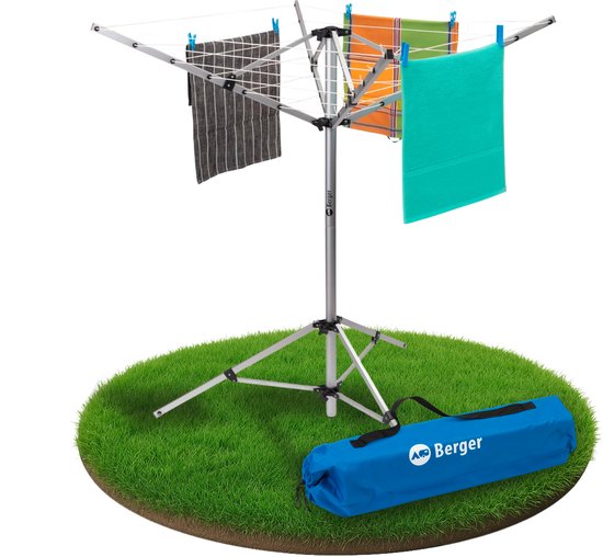 Sèche-linge super pop-up Berger en aluminium - avec trépied satellite pour camping et balcon - pliable - résistant aux intempéries - petit et léger