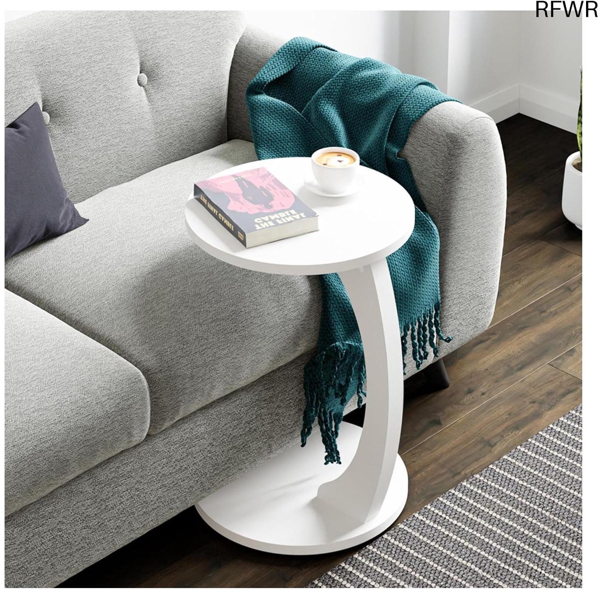 RFWR® Bijzettafel C-vormig wit verrijdbaar 56x38 cm